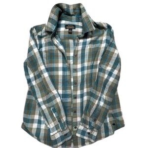 Noble Outfitters Women’s Teal, Brown and White Plaid Button-Up Shirt Size Large
